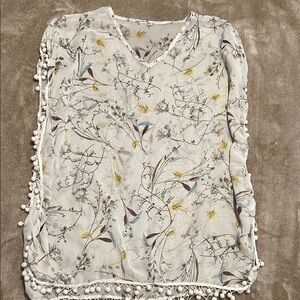 Cream Ruffled Sleeveless Swim Coverup